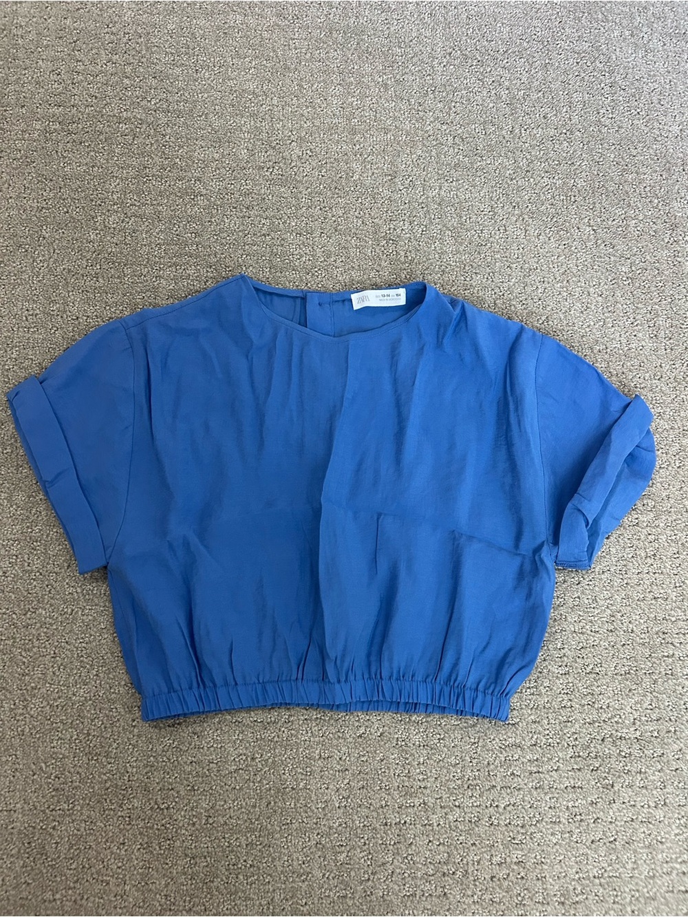 Zara Blue Short Sleeve Bubble Top